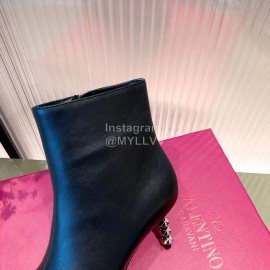 Valentino Leather Pointed Stiletto Short Boots For Women