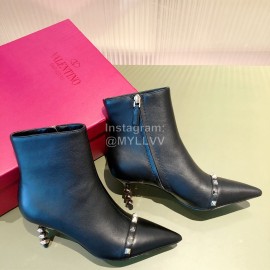 Valentino Leather Pointed Stiletto Short Boots For Women