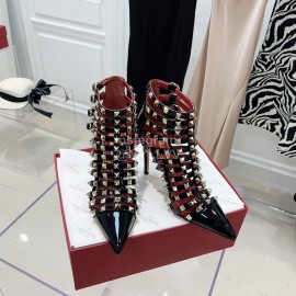 Valentino Rockstud Alcove Patent Cowhide Rivet High Heel Boots Black