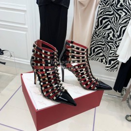 Valentino Rockstud Alcove Patent Cowhide Rivet High Heel Boots Black