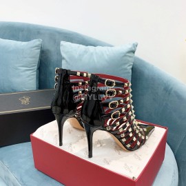 Valentino Rockstud Alcove Patent Cowhide Rivet High Heel Boots Black