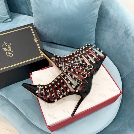 Valentino Rockstud Alcove Patent Cowhide Rivet High Heel Boots Black