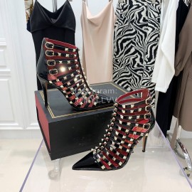 Valentino Rockstud Alcove Patent Cowhide Rivet High Heel Boots Black