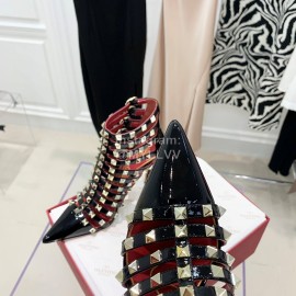 Valentino Rockstud Alcove Patent Cowhide Rivet High Heel Boots Black