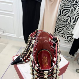 Valentino Rockstud Alcove Patent Cowhide Rivet High Heel Boots Black