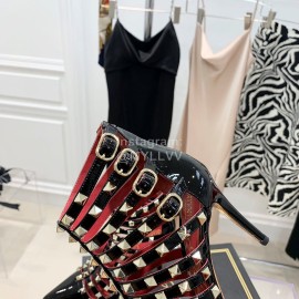 Valentino Rockstud Alcove Patent Cowhide Rivet High Heel Boots Black