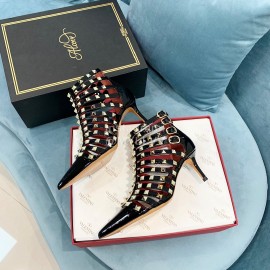 Valentino Rockstud Alcove Patent Cowhide Rivet High Heel Boots
