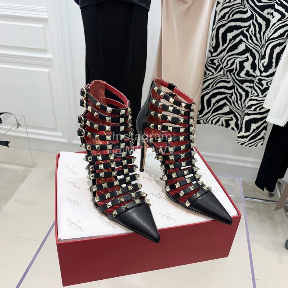 Valentino Rockstud Alcove Cowhide Rivet High Heel Boots Black