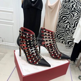 Valentino Rockstud Alcove Cowhide Rivet High Heel Boots Black