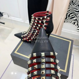 Valentino Rockstud Alcove Cowhide Rivet High Heel Boots Black