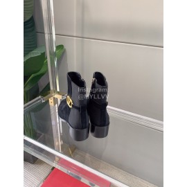 Valentino New V Button High Heel Boots Black For Women