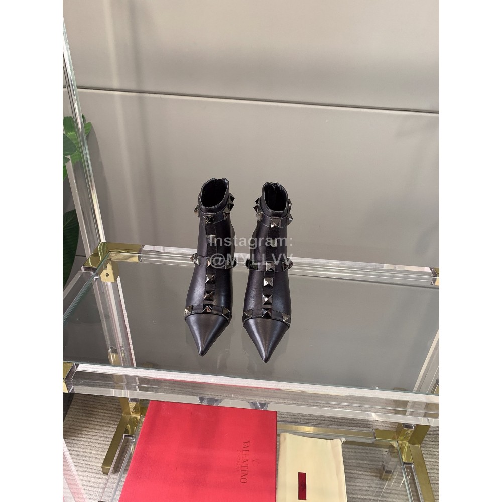 Valentino Autumn Winter Cowhide Rivet High Heel Boots Black
