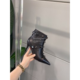 Valentino Autumn Winter Cowhide Rivet High Heel Boots Black