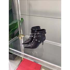 Valentino Autumn Winter Cowhide Rivet High Heel Boots Black