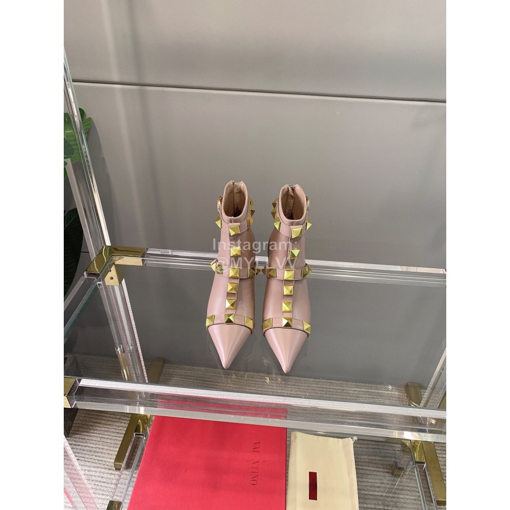 Valentino Autumn Winter Cowhide Rivet High Heel Boots Pink