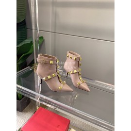 Valentino Autumn Winter Cowhide Rivet High Heel Boots Pink