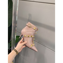 Valentino Autumn Winter Cowhide Rivet High Heel Boots Pink