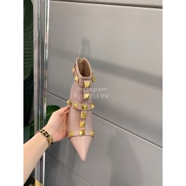 Valentino Autumn Winter Cowhide Rivet High Heel Boots Pink