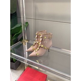 Valentino Autumn Winter Cowhide Rivet High Heel Boots Pink