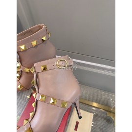 Valentino Autumn Winter Cowhide Rivet High Heel Boots Pink