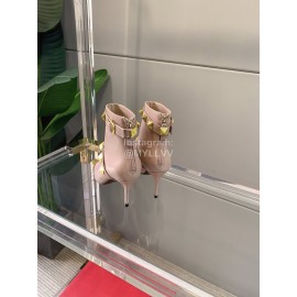 Valentino Autumn Winter Cowhide Rivet High Heel Boots Pink