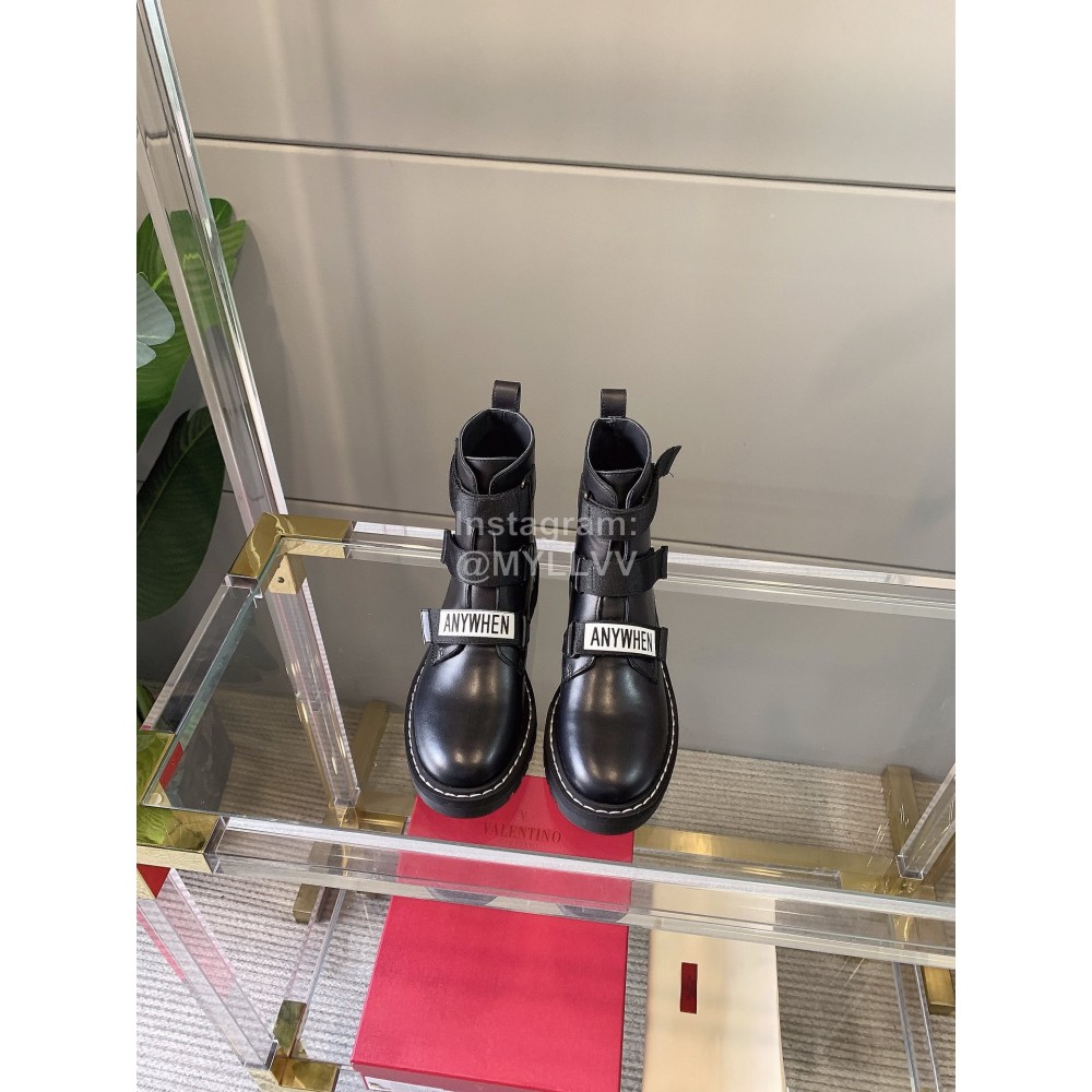 Valentino New Leather Velcro Short Boots For Women Black