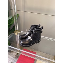 Valentino New Leather Velcro Short Boots For Women Black