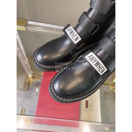 Valentino New Leather Velcro Short Boots For Women Black