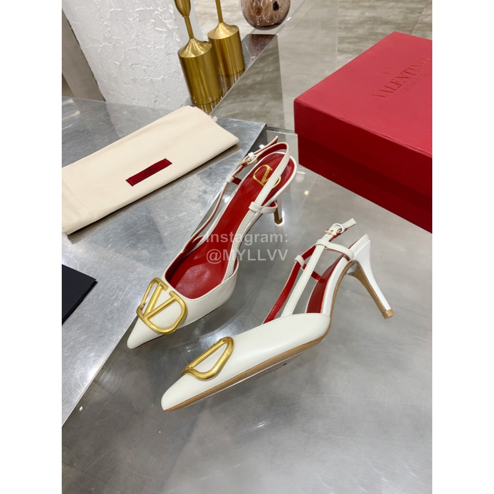 Valentino Fashion Leather Pointed High Heel Sandals For Women White