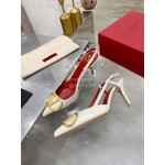 Valentino Fashion Leather Pointed High Heel Sandals For Women White