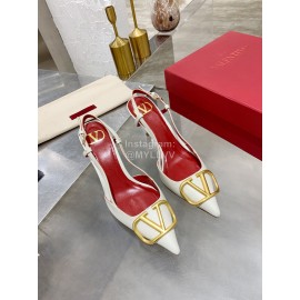 Valentino Fashion Leather Pointed High Heel Sandals For Women White