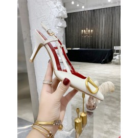Valentino Fashion Leather Pointed High Heel Sandals For Women White