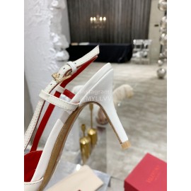 Valentino Fashion Leather Pointed High Heel Sandals For Women White