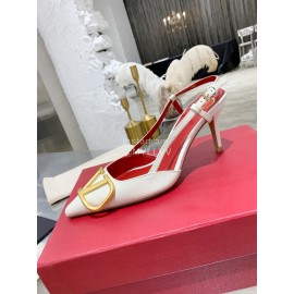 Valentino Fashion Leather Pointed High Heel Sandals For Women White