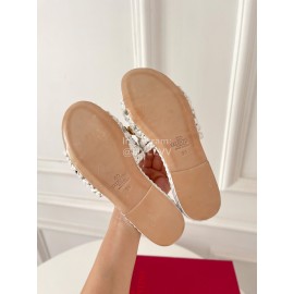 Valentino Roman Stud Leather Rivet Woven Slippers For Women White