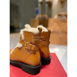 Valentino Fashion Wool Cowhide Lace Up Short Boots For Women Brown