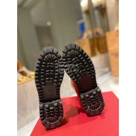 Valentino Fashion Wool Cowhide Lace Up Short Boots For Women Brown