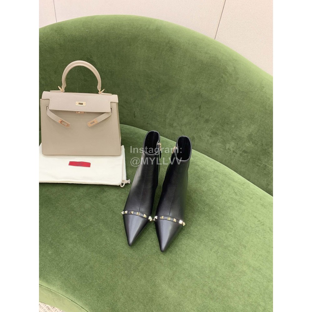 Valentino New Rivet Cowhide Pointed Short Boots For Women