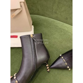 Valentino New Rivet Cowhide Pointed Short Boots For Women