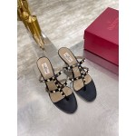Valentino Fashion Rivet Thin High Heel Clip Toe Slippers