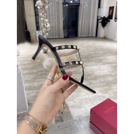 Valentino Fashion Rivet Thin High Heel Clip Toe Slippers