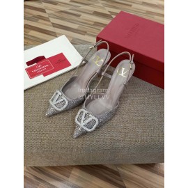 Valentino Fashion Sheepskin Diamond Thin High Heel Sandals