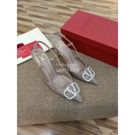 Valentino Fashion Sheepskin Diamond Thin High Heel Sandals