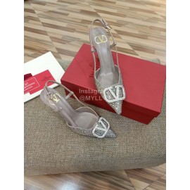 Valentino Fashion Sheepskin Diamond Thin High Heel Sandals