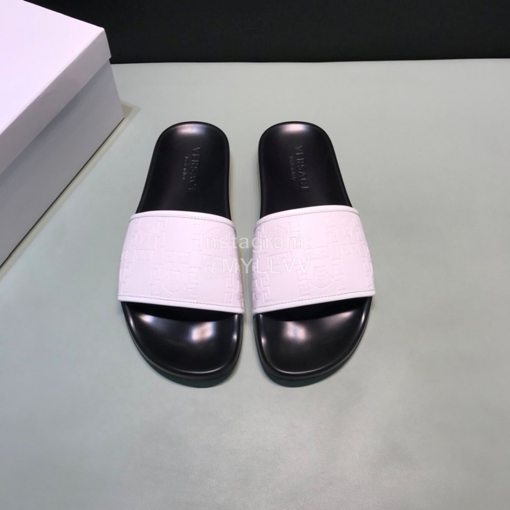 Versace Cowhide Embossed Slippers For Men And Women White