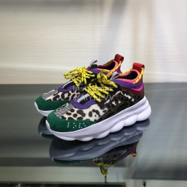 Versace Leather Thick Soled Sneakers For Men And Women Green