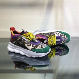 Versace Leather Thick Soled Sneakers For Men And Women Green