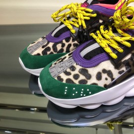 Versace Leather Thick Soled Sneakers For Men And Women Green