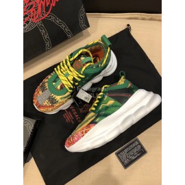 Versace Leather Thick Soled Sneakers For Men And Women Yellow