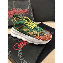 Versace Leather Thick Soled Sneakers For Men And Women Yellow